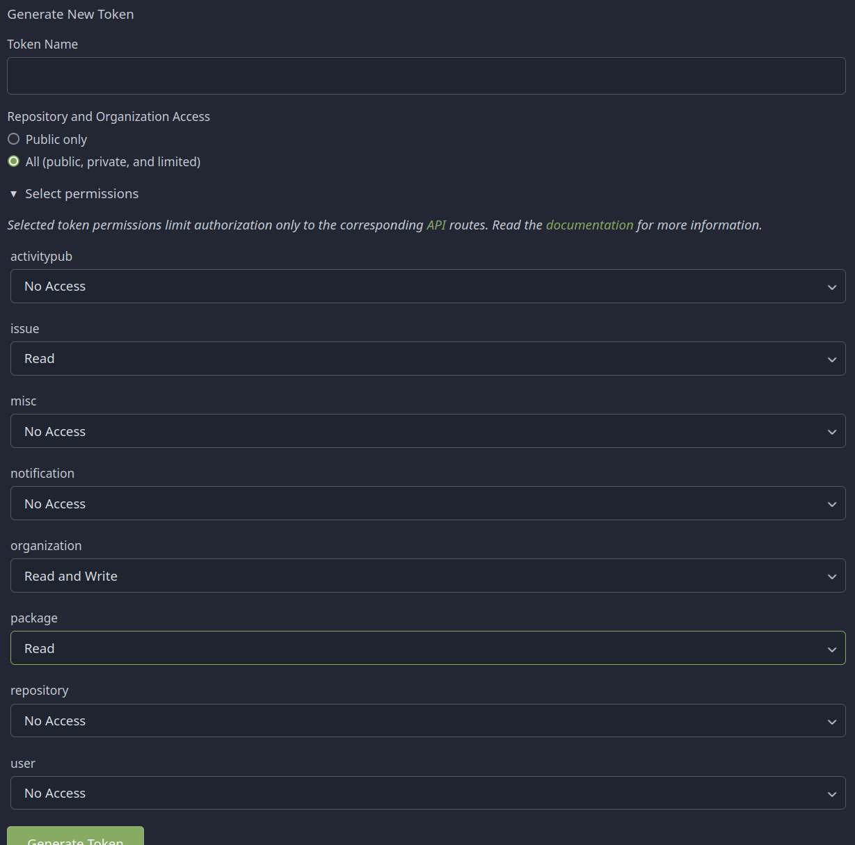 screenshot of how to create a new scoped token