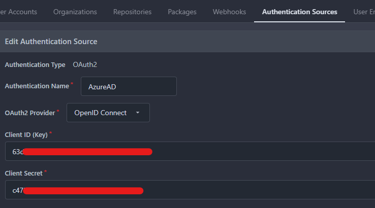 Gitea screenshot of adding a new Auth Source